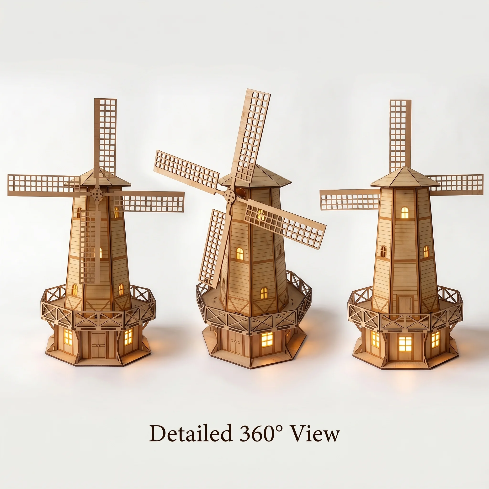Фото Набор для сборки деревянной модели ветряной мельницы своими руками, 3D-пазл с вращающимися лопастями, светодиодной подсветкой, механическая игрушка-конструктор, ручная работа, украшение для дома, подарок №5