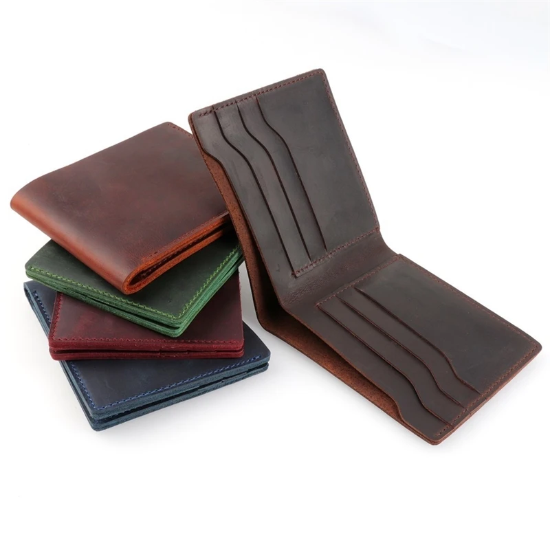 

100% Genuine Leather Wallets Purse Vintage Crazy Horse Leather Clutch Men wallets Retro Coin Pocket men wallets