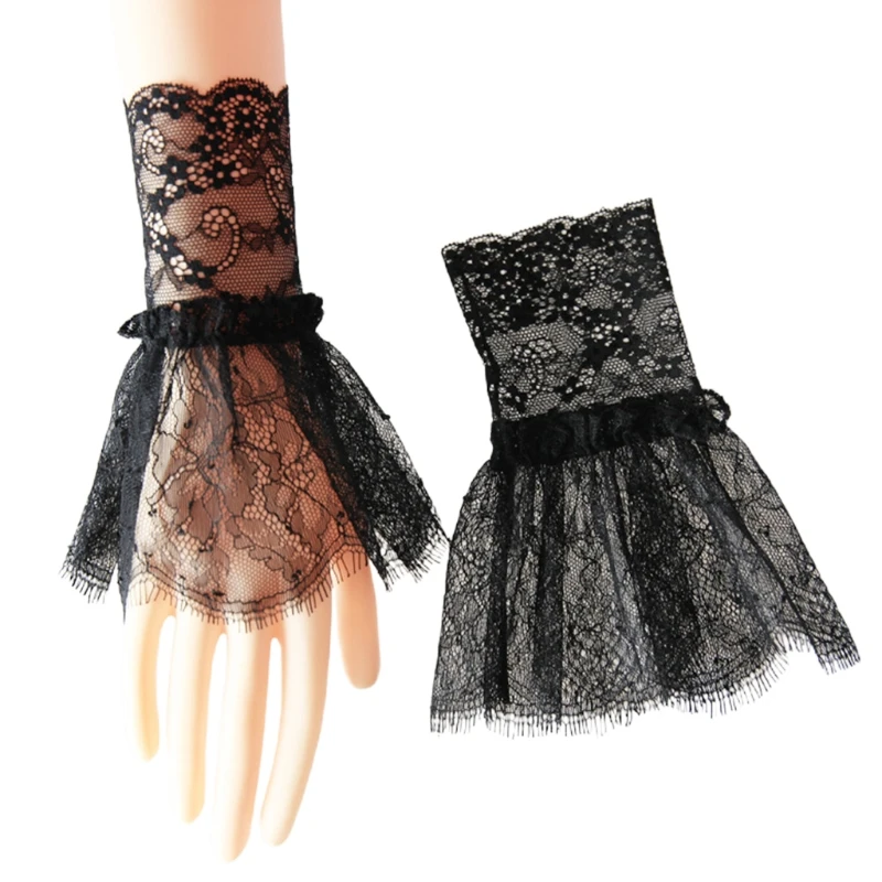 

Victorian Lace and Cuffs Set with Short Tassels Costume Lace Collar Fake Sleeve Clothing Accessories for Cosplay Parties