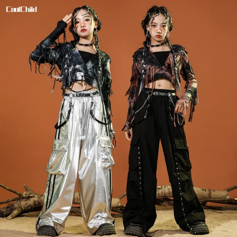 Укороченные толстовки с капюшоном для девочек в стиле хип-хоп штаны-карго