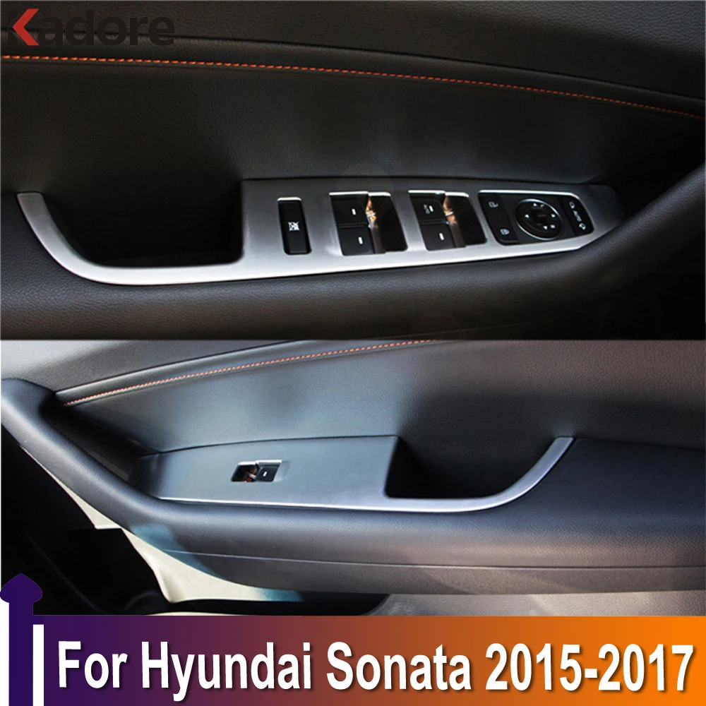 

Для Hyundai Sonata 2015 2016 2017, аксессуары для интерьера, кнопки переключения окон, крышка, отделка двери, подлокотник, панель, рама, матовый абс