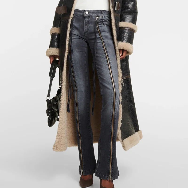 

Женские джинсы с заниженной талией, модельные Брюки-клеш из денима на молнии с заниженной талией, модная универсальная одежда, осень-зима, новинка 23