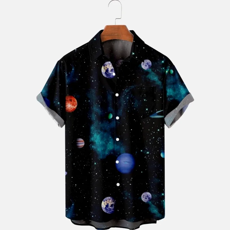 

2022 Man Summer Blouse Star Pattern Print Short -Sleeved Men's Shirts