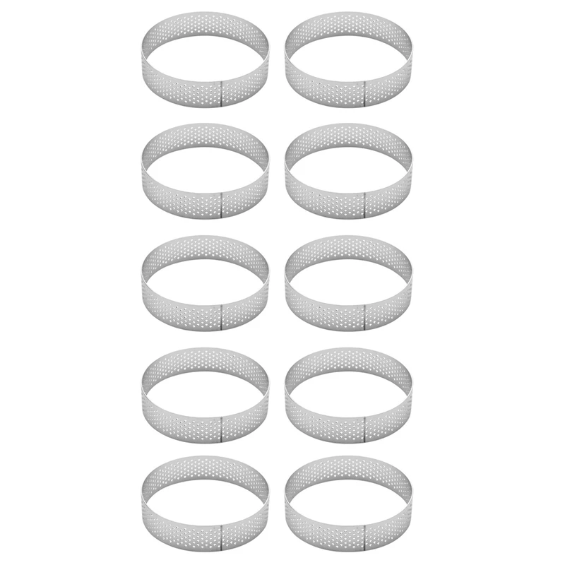 

10 Pcs Circular Stainless Steel Tart Ring Tower Pie Cake Mould Baking Tools Perforated Cake Mousse Ring