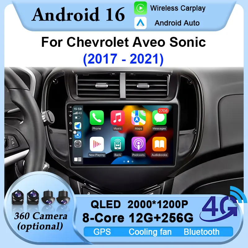 Фото Автомагнитола с CarPlay и Android 16 для Chevrolet Aveo Sonic 2017-2021: Мультимедийный видеоплеер, Wi-Fi, GPS-навигация, Bluetooth №3