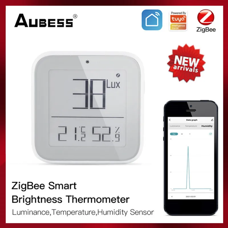 

Tuya Zigbee Temperature And Humidity Sensor Indoor Hygrometer Brightness Thermometer Detector Support Alexa Google Smart Life