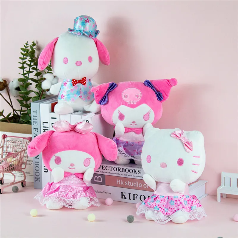 Sanrio-peluche de Hello Kitty Kuromi My Melody Kawaii, muñeco de peluche con flores de cerezo, almohada con respaldo de dibujos animados, bonito regalo para niña