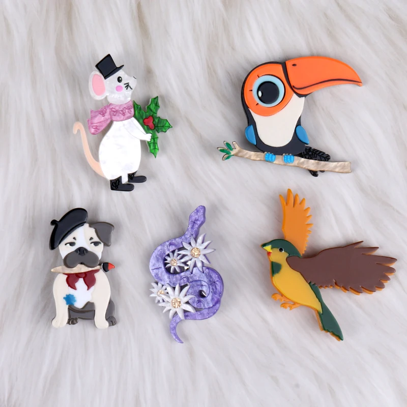 

NYN Snake Mouse Bird Dog Bat Bear Brooch Acrylic Leopard Moon Cat Shark Elephant Peacock Brooches Koala Bear Weasel Animal Pins
