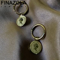 finazola french vintage coin portrait elizabeth drop earrings high quality titanium steel women charm jewelry gifts dropship