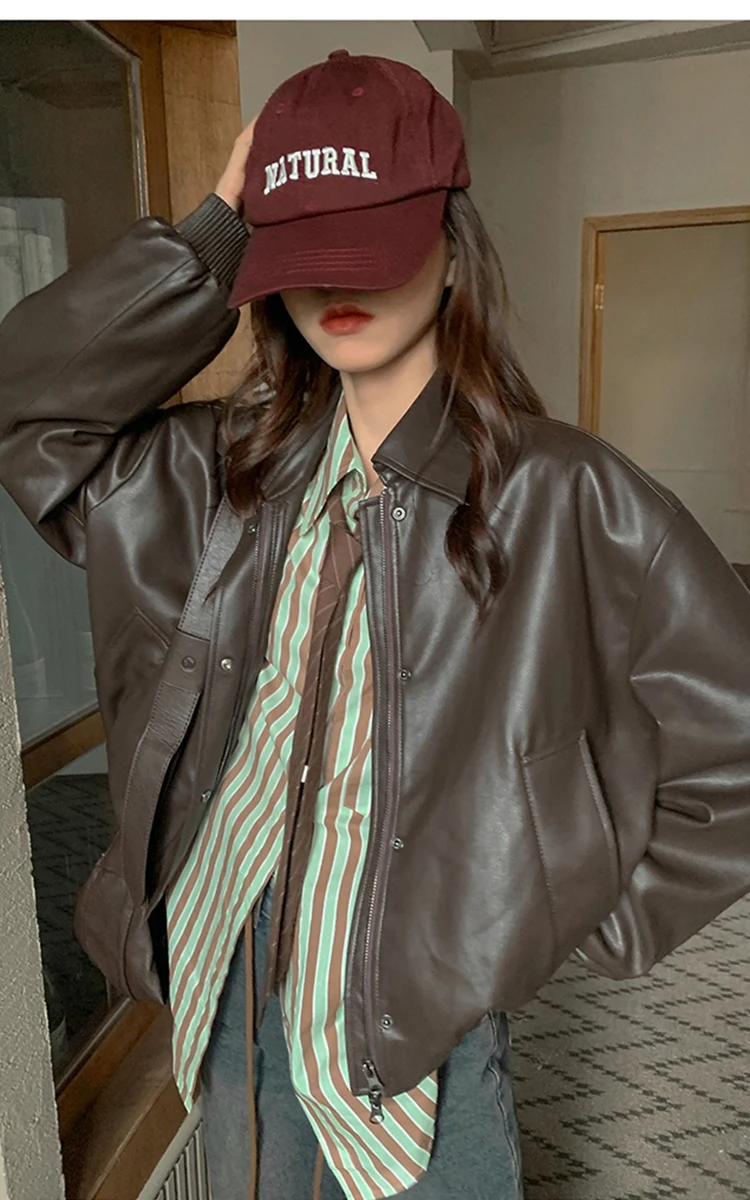 Женская водонепроницаемая куртка из ПУ кожи с длинным рукавом и спущенными