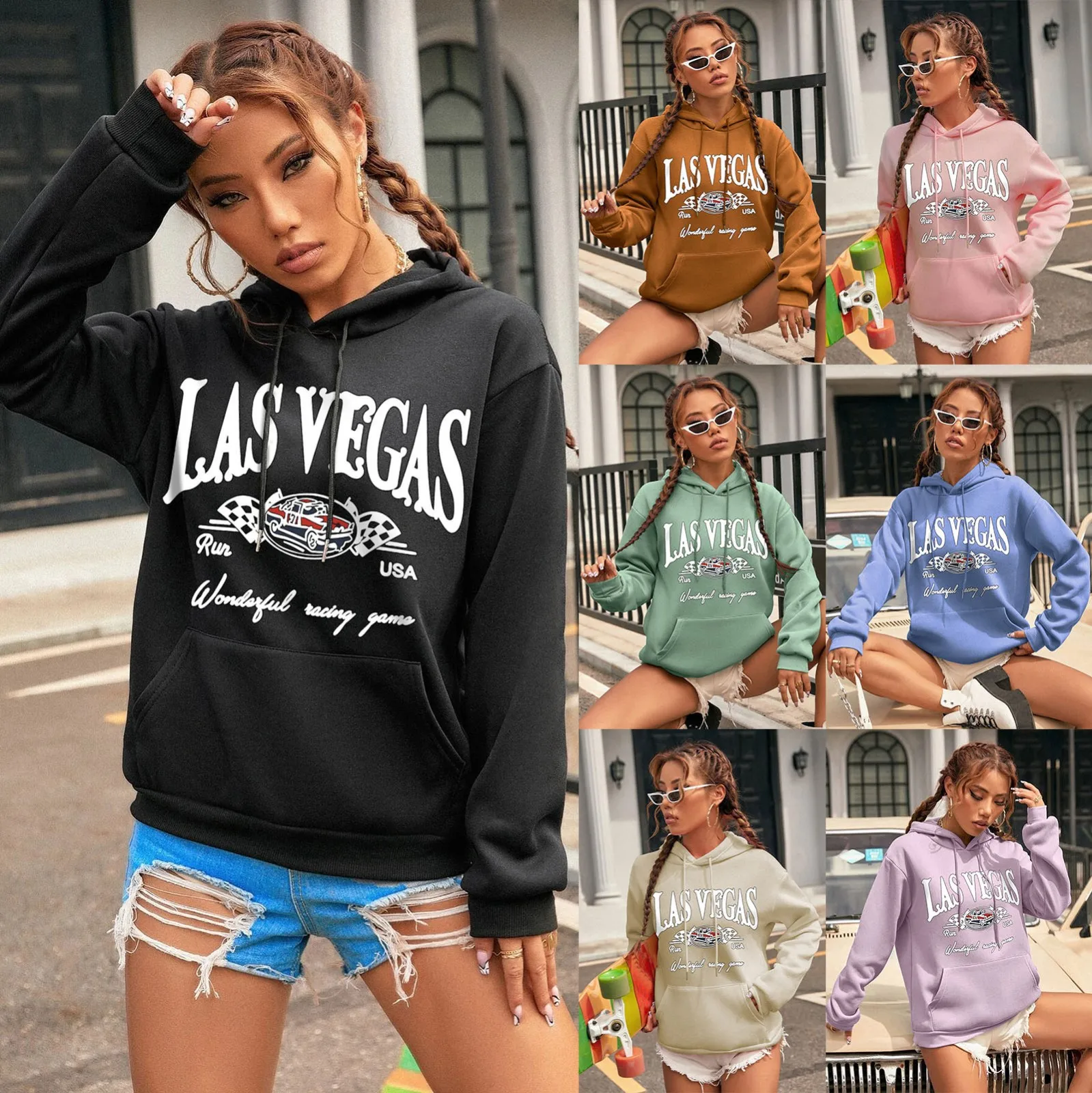 

Длинная женская куртка с капюшоном и надписью, свободная толстовка с круглым вырезом, повседневный пуловер с длинным рукавом, толстовка с к...