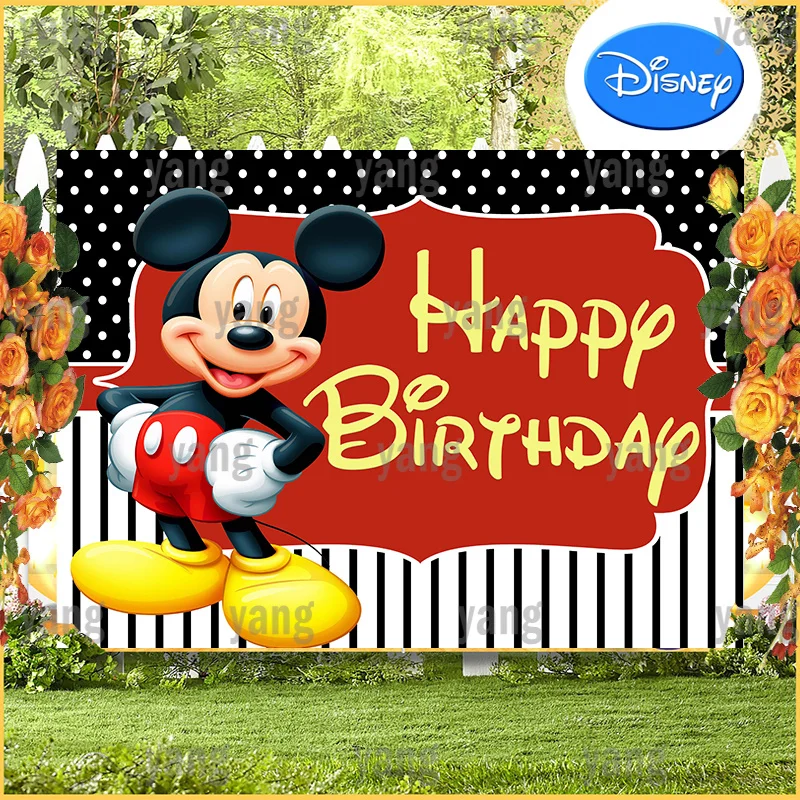 

Custom Disney Cartoon Lovely Baby Mickey Minnie Mouse Birthday Party Cute White Dots Black Backdrop Photography Background