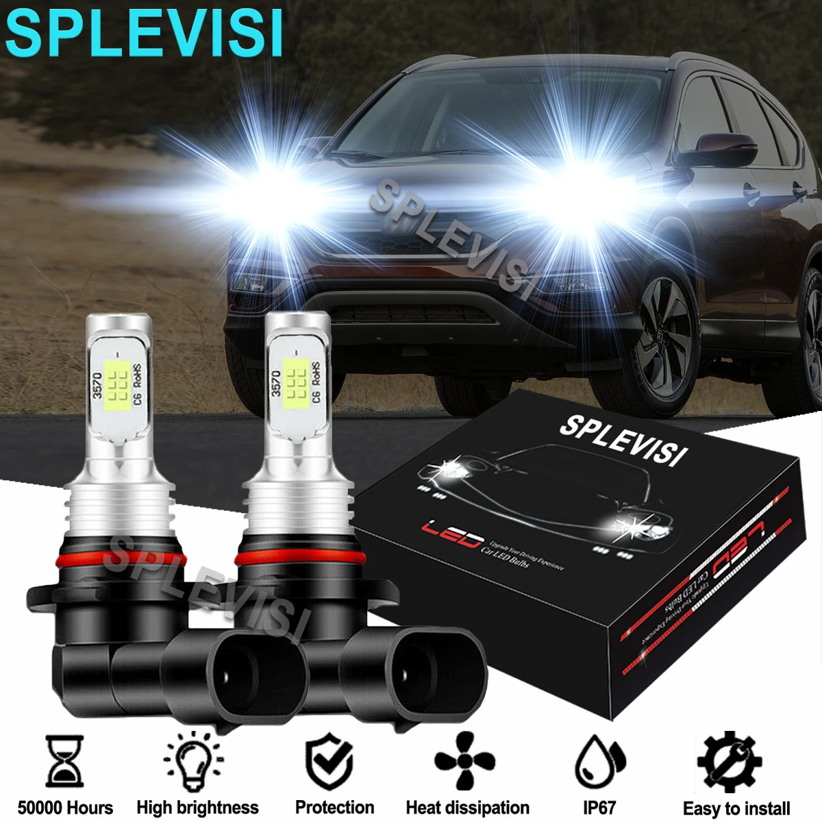 

2x LED Headlight High Beam Bulbs 6000K White Fit For Honda CR-V MK3 MK4 CR-Z 2007-2016 Toyota RAV4 MK4 2012 2013 2014-2016