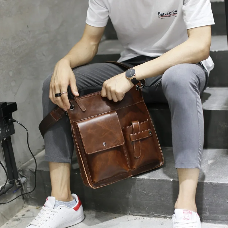 New Men Pu Leather Shoulder Messenger Cross Body Vintage Male 2023 Business Bags