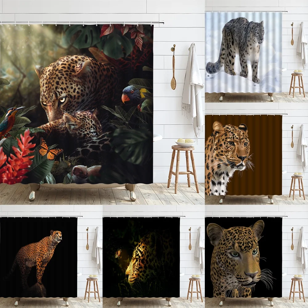 

African Animal Safari Leopard Shower Curtain Sets Wildlife Jungle Parrot Fabric Bathroom Decor Curtains Waterproof Washable Home