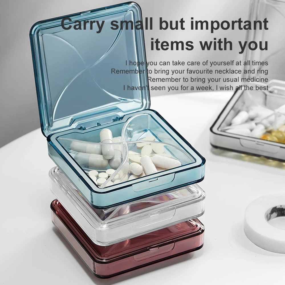 

Waterproof 4 Grid Pill Box Large-capacity Portable One-week Sub-packing PC Small Medicine Box For Travel Outdoor Easy to Carry