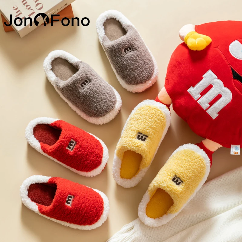 

JonoFono New Arrivals Slipper Women Mix Color Thick Fur Warm Winter Woman Shoes Fashion Indoor Shoes Ladies Footwear