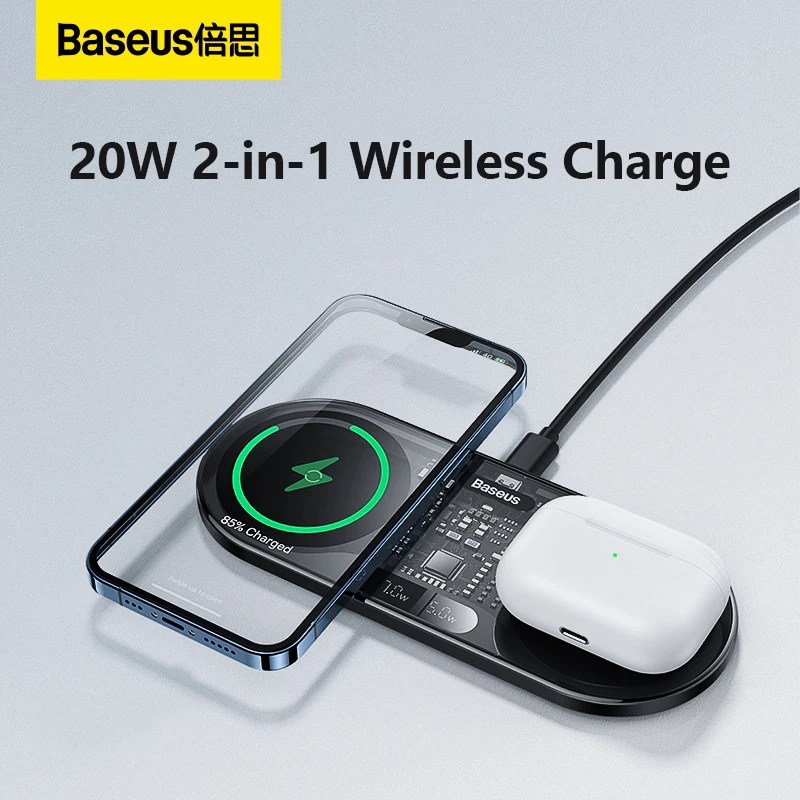 

Простое Беспроводное зарядное устройство Baseus 2 в 1 20 Вт макс. для iPhone 12 13, подставка для телефона, беспроводные зарядные устройства, Настольна...