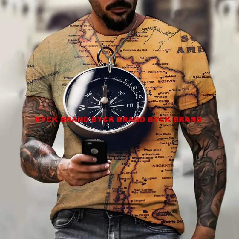 

Летняя повседневная мужская футболка с 3D принтом компаса, мужская одежда в уличном стиле, модные футболки с круглым вырезом и коротким рука...