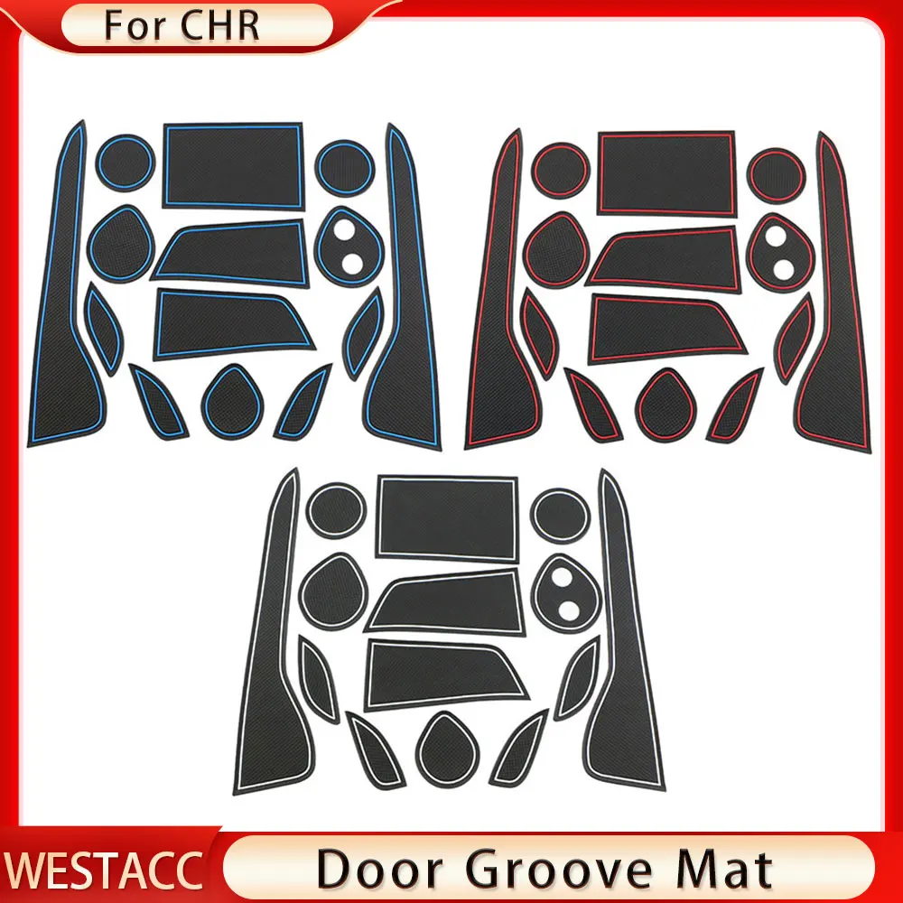 

14 шт., автомобильные противоскользящие резиновые наклейки для держателя стакана, подставка под дверь, коврик для Toyota C-HR CHR C HR 2016-2020, аксессуа...