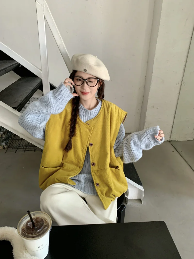 Японский модный вельветовый жилет в стиле ретро верхняя одежда женский