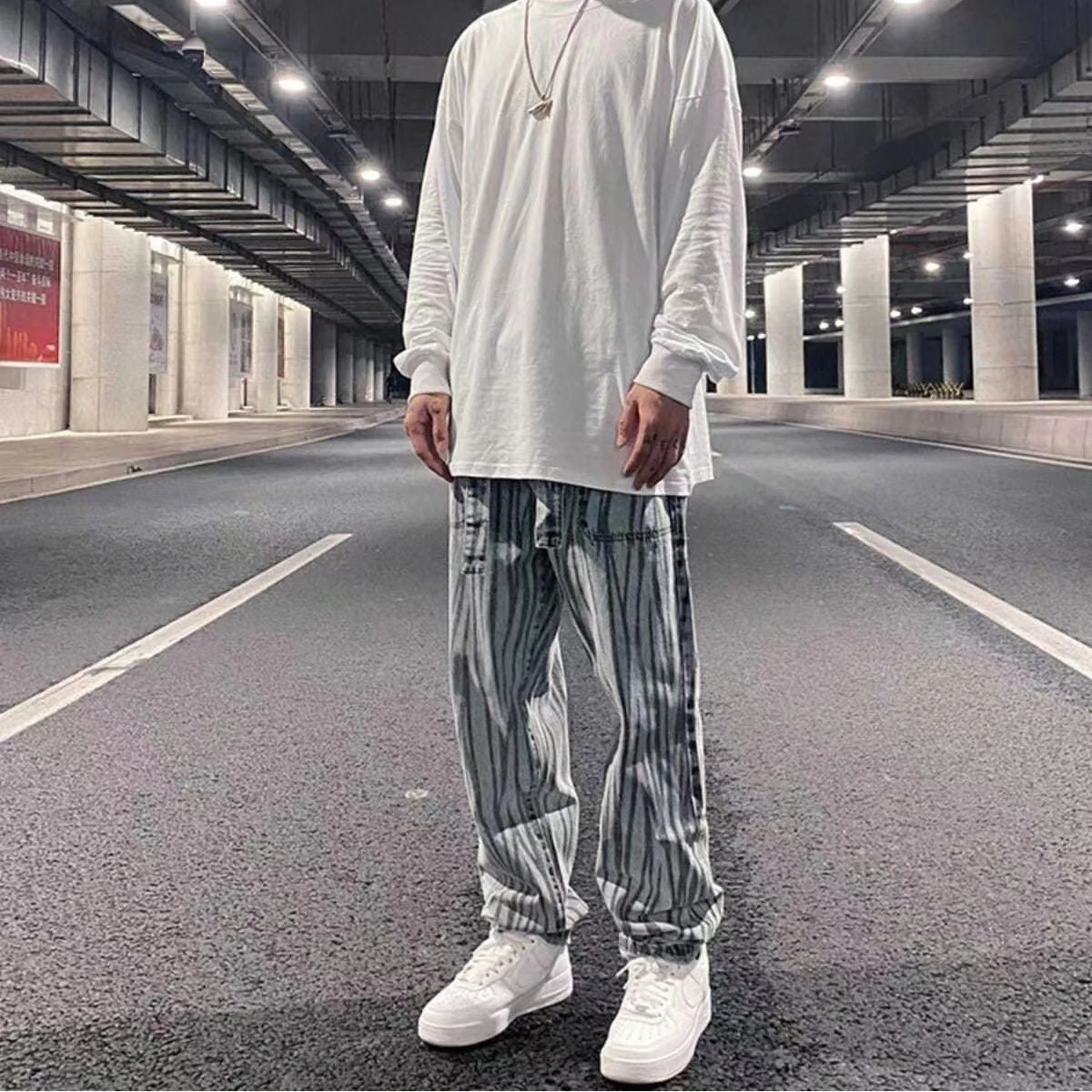 Men's Jeans Dark Irregular Vertical Stripes Zebra Print Casual Loose Jeans Men's and Women's Pants Y2k Pants Ins Hot Sale Casual
