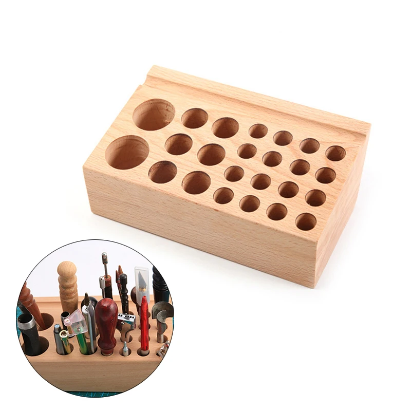 

24 holes Wooden Leather Craft Tool Storage Box Carving Punching Tools Holder Organizer Storing DIY Leather Tools Rack Stand