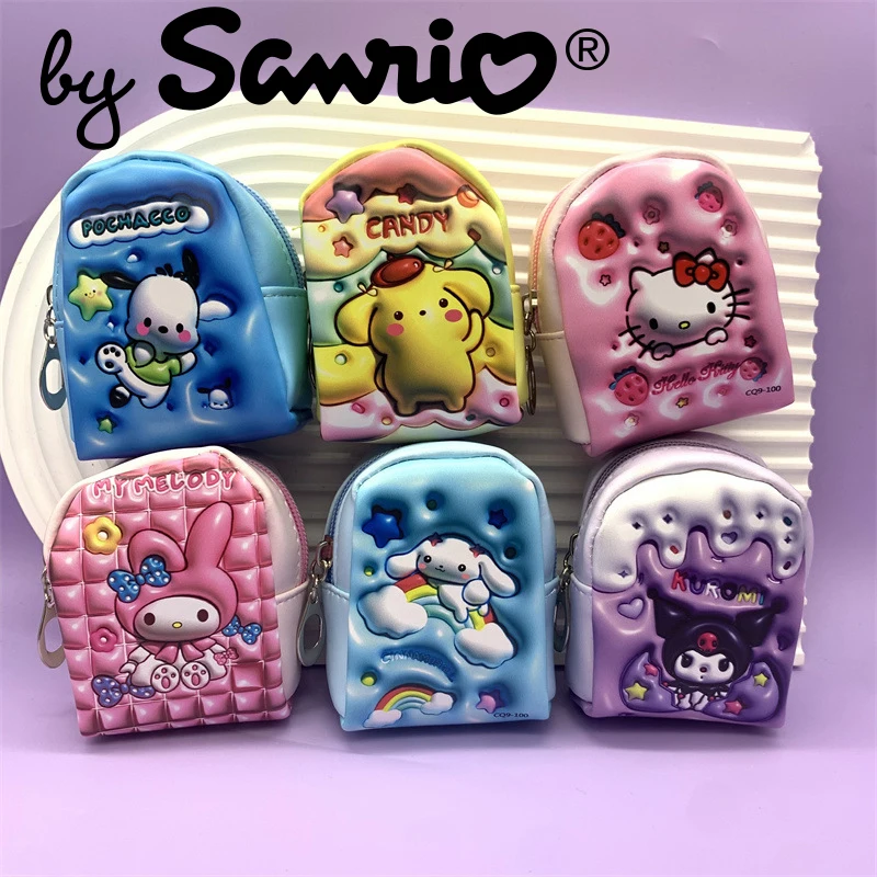 

Sanrio Hello Kitty Kuromi Cinnamoroll Schoolbag Coin Purse Key Bag Pendant Three-dimensional Expansion Sense Anime Kawaii Bags