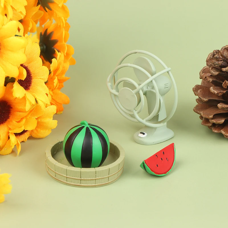 

1:12 Dollhouse Miniature Electric Fan Watermelon Bamboo Mat Resin Desktop Ornament Furniture Model Decor Toy New