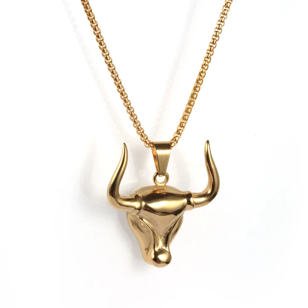 

WANGAIYAO new men's domineering bull head necklace stainless steel fashion personality men's horn pendant animal alloy necklace