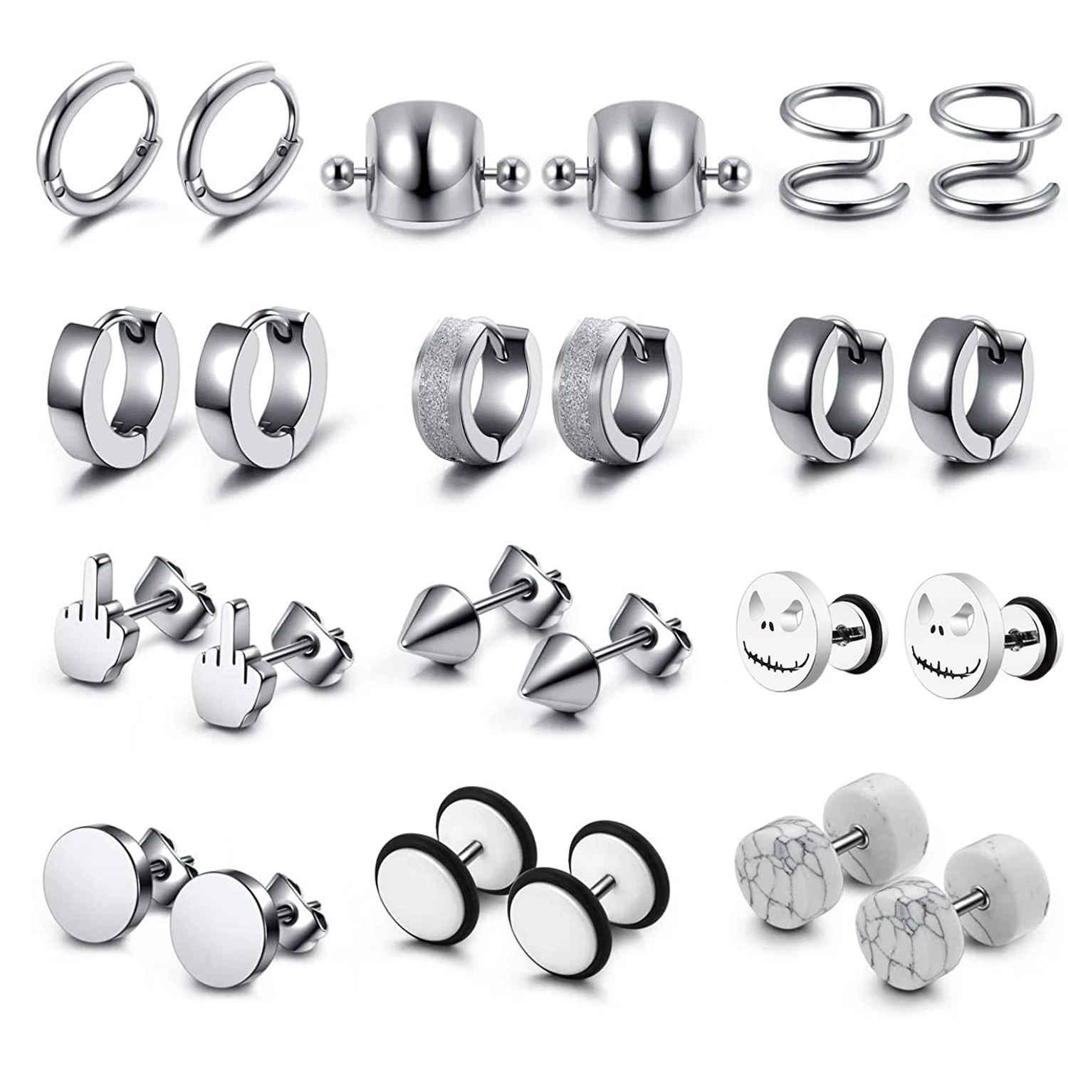 

1 Pair Silver Stud Earrings Stainless Steel Huggie Hoop Stud Earrings Set for Men Women Jewelry Piercing Hoop Earrings