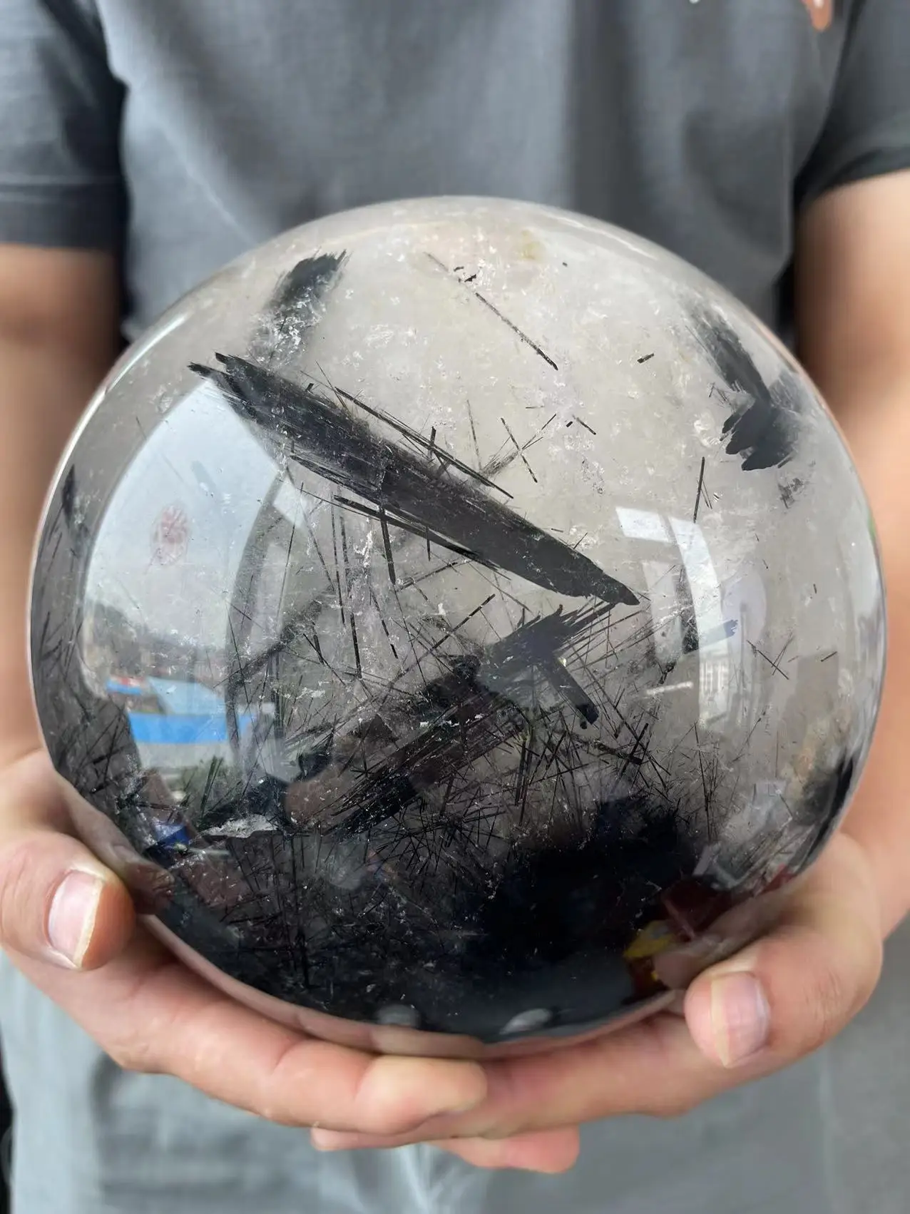 Волосы из натурального кварцевого черного турмалина с шариками рутильная сфера