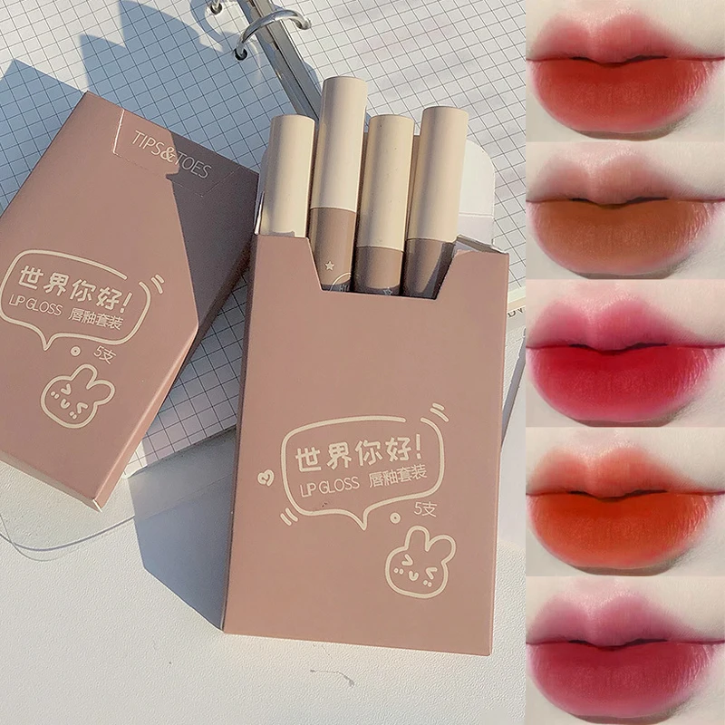 

5pcs Set Lip Glaze Box Lipstick Matte Velvet Lipsticks Party Lipstick Nonstick Cup Lip Gloss Lips Makeup Waterproof Cosmetics