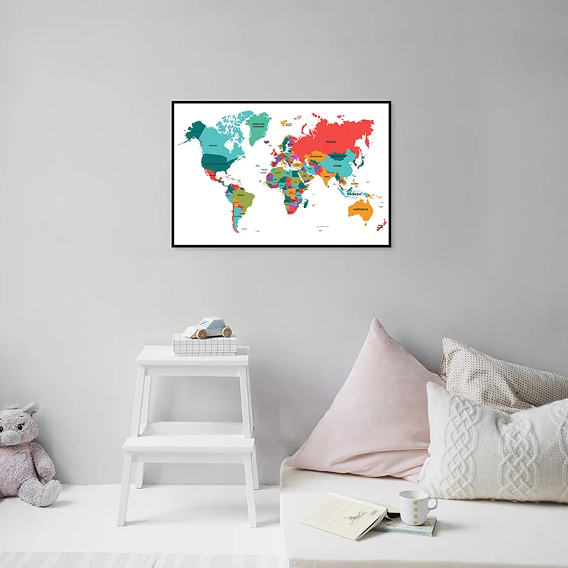 

Map of The World 59*42cm Wall Unframed Print Non-woven Canvas Painting Decorative Poster Home Decor School Classroom Supplies