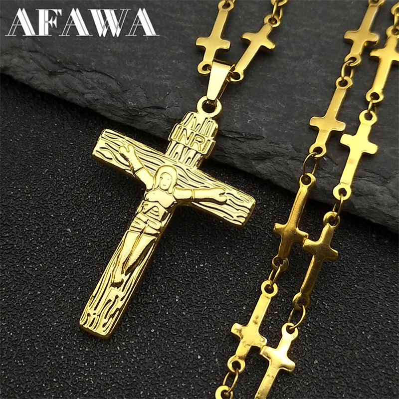 INRI Иисус Крест Религион Амулет Кулон Ожерелье для Женщин Мужчин Нержавеющая