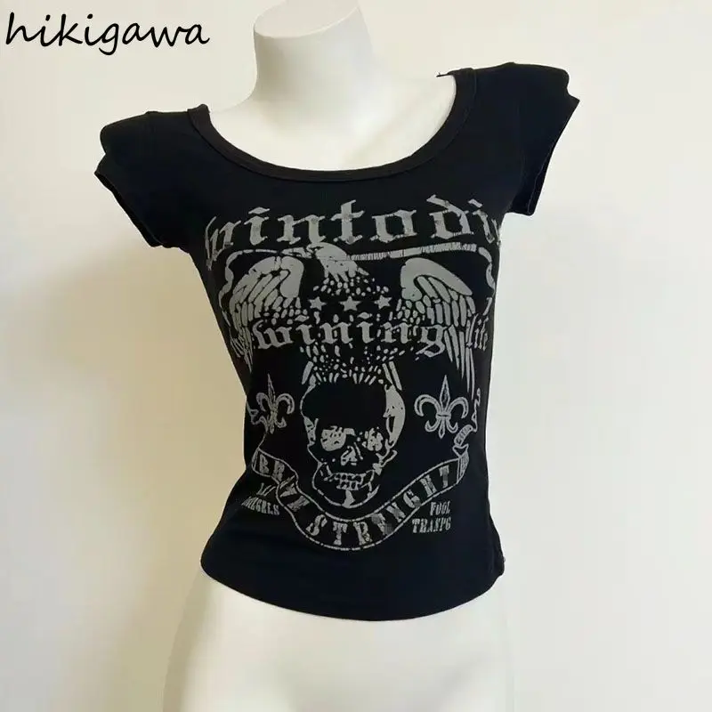 Женская футболка с коротким рукавом круглым вырезом и принтом