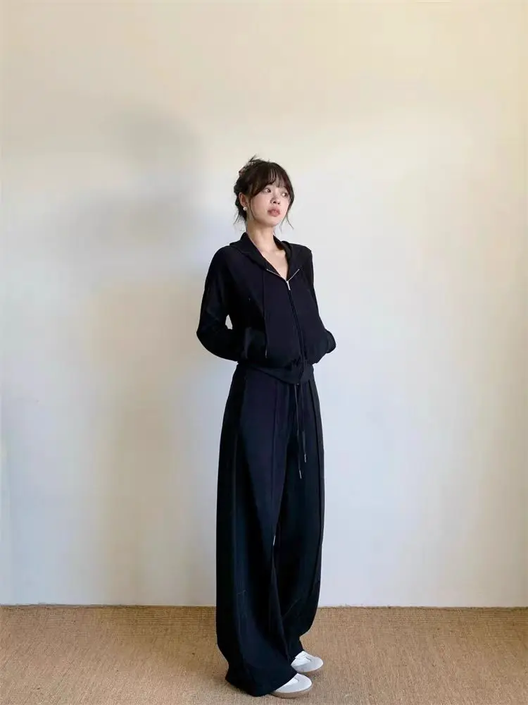 Осень 2024 женский спортивный костюм с капюшоном свободные широкие брюки