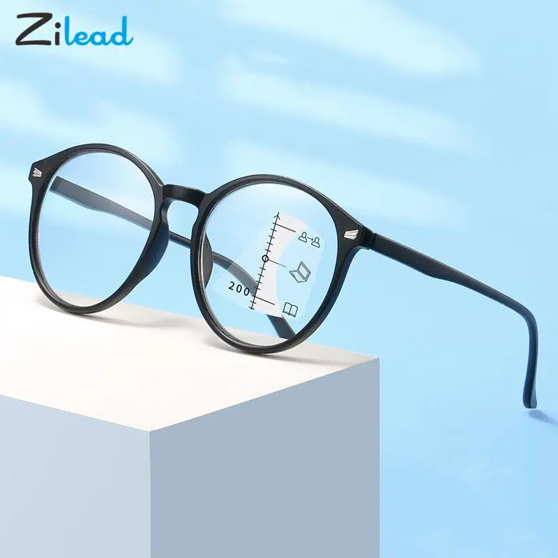 

Zilead Progressive Multifocus Anti Blue Light Reading Glasses Women Men Ultralight Round Presbyopia Optical Eyeglasses With+1+4