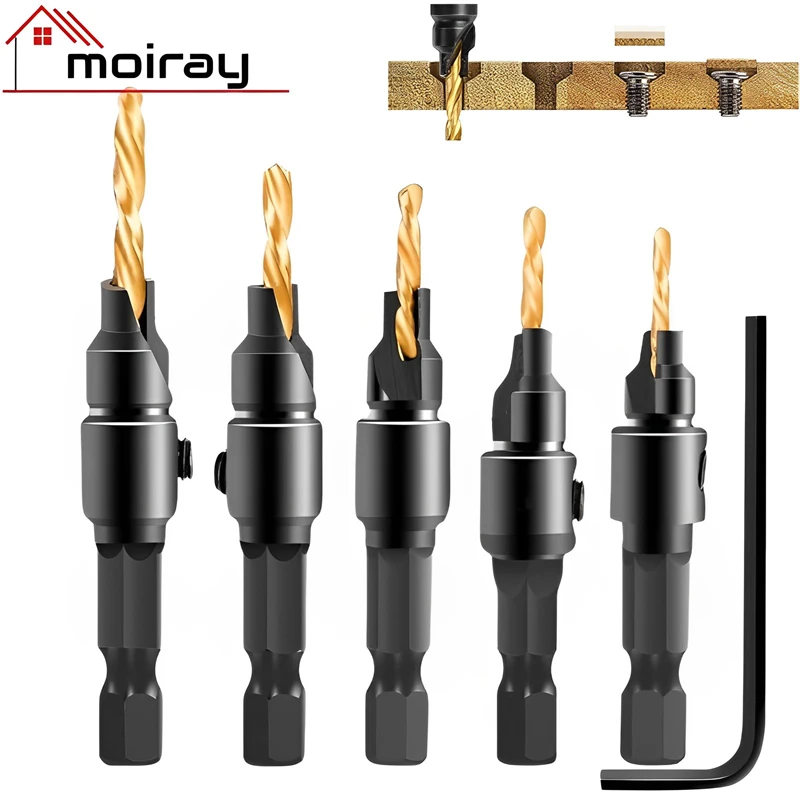 

5PCS Countersink Drill Bit Set Reamer Woodworking Chamfer Drill Counterbore Pliot Hole Cutter Screw Hole Drill Woodworking Tools