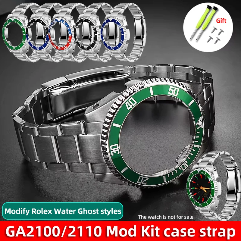 Фото GA2100 Mod Kit безель из нержавеющей стали для Casio G-SHOCK GA-2100/2110 GA-B2100 модифицированный браслет в металлическом корпусе в стиле Rolex №1