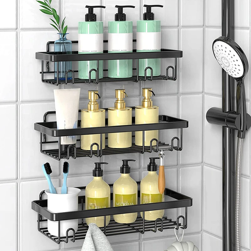 

Iron Bathroom Shelf With Hooks For Makeup Storage Wall-Mount Soap Drainer Rack Kitchen Organizer Bathroom Accessories