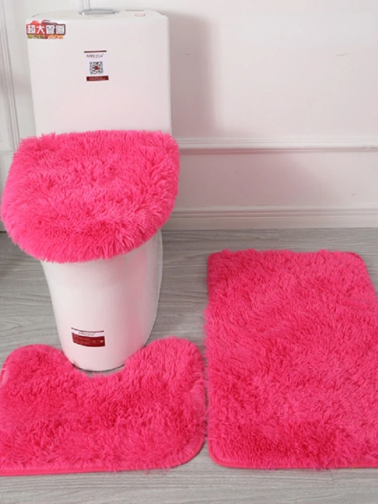 

Set of 3 Bathroom Bath Mat Set Flannel Anti Slip Shower Carpets Bathroom Rug Shower Carpets Set Toilet Lid Cover Floor Mats