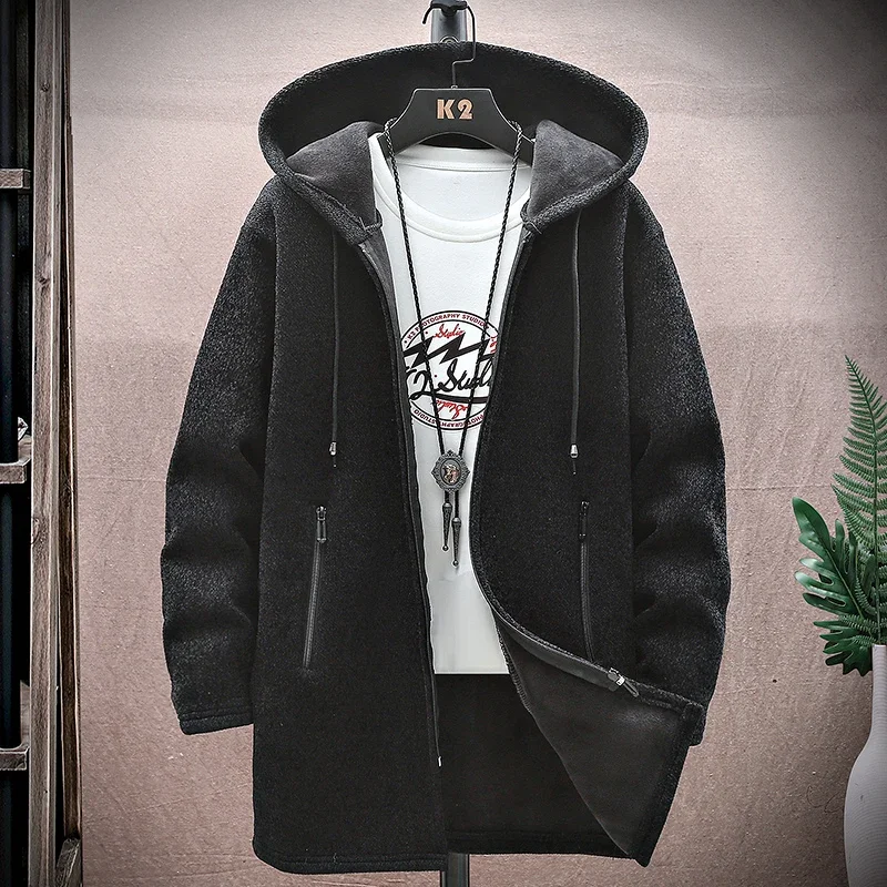 Мужские длинные кардиганы свитер пальто зимнее флисовое теплое мужское вязаное