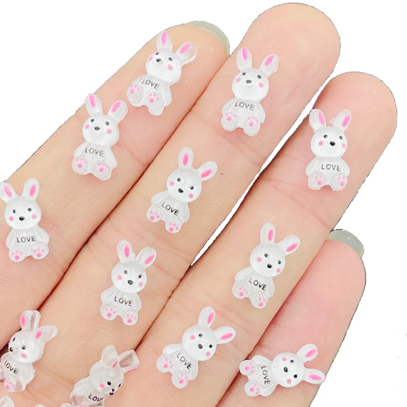 

50 шт. новые милые мини-Мультяшные животные, маленький белый кролик, 3D кабошон, украшения «сделай сам», декоративные аксессуары для маникюра