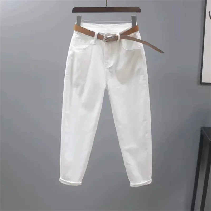 Women White Denim Pants New Spring Summer Femme Cotton Stretch Denim Harem Pants Capris Jeans Ladies Casual Harlan Pants