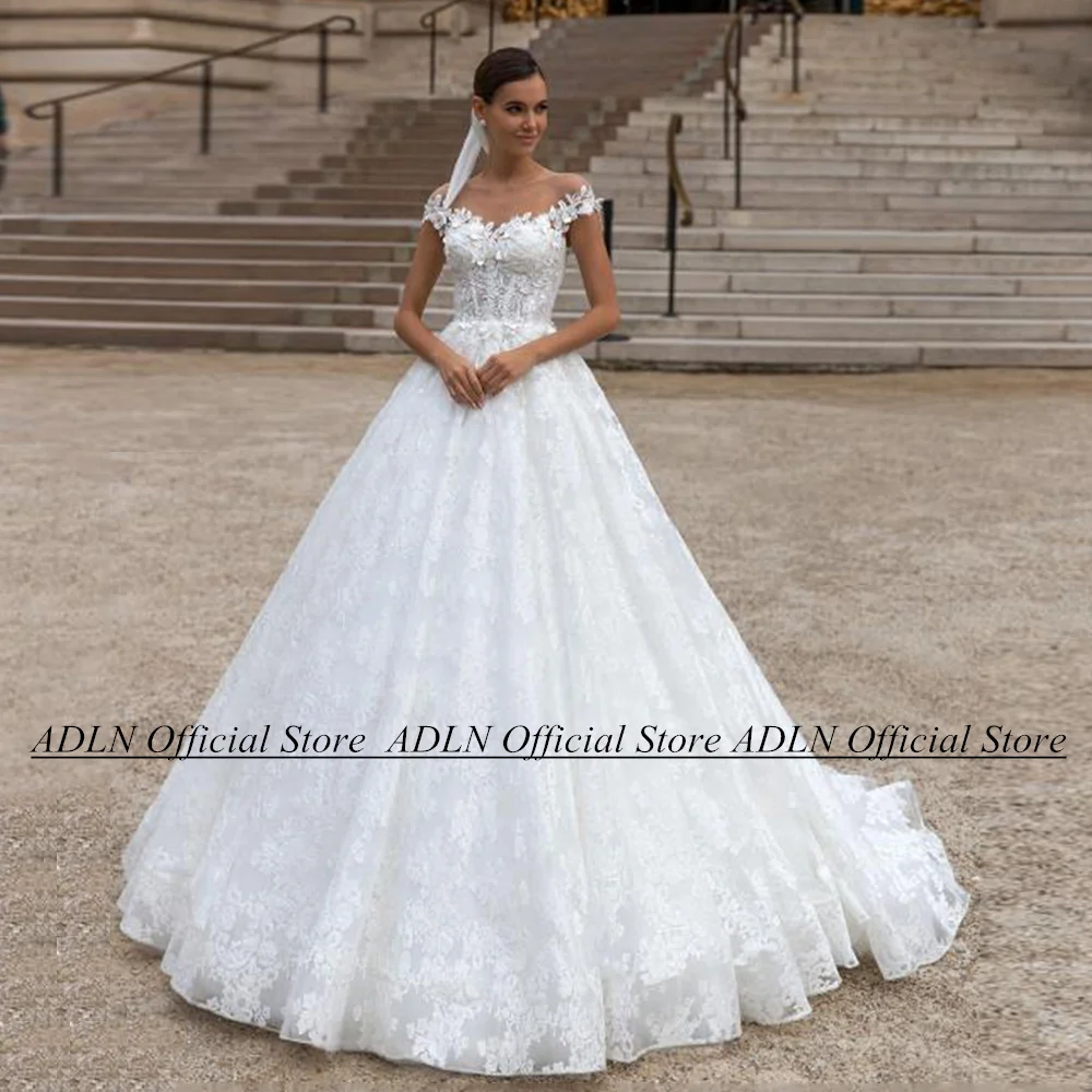 

Женское кружевное свадебное платье ADLN, с круглой горловиной и рукавом-крылышком, с аппликацией, со шлейфом