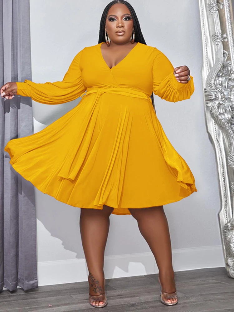 

Женское платье средней длины ZJFZML, элегантное модное однотонное платье с длинным рукавом, глубоким V-образным вырезом и высокой талией