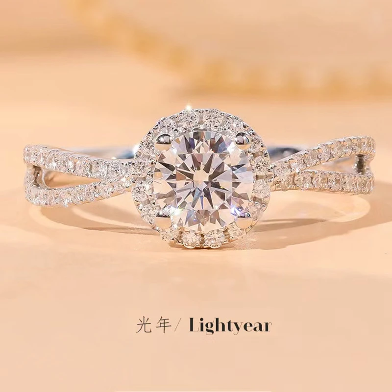 

100% Moissanite Ring 1 Carats Shiny Diamond Halo Engagement Ring Men's and Boys Promise Gifts S925 Jewelry Factory Direct Sales