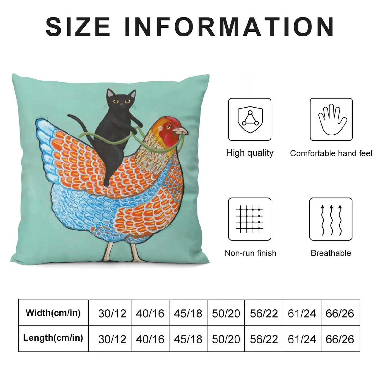 Декоративная наволочка с изображением курицы и черной кошки