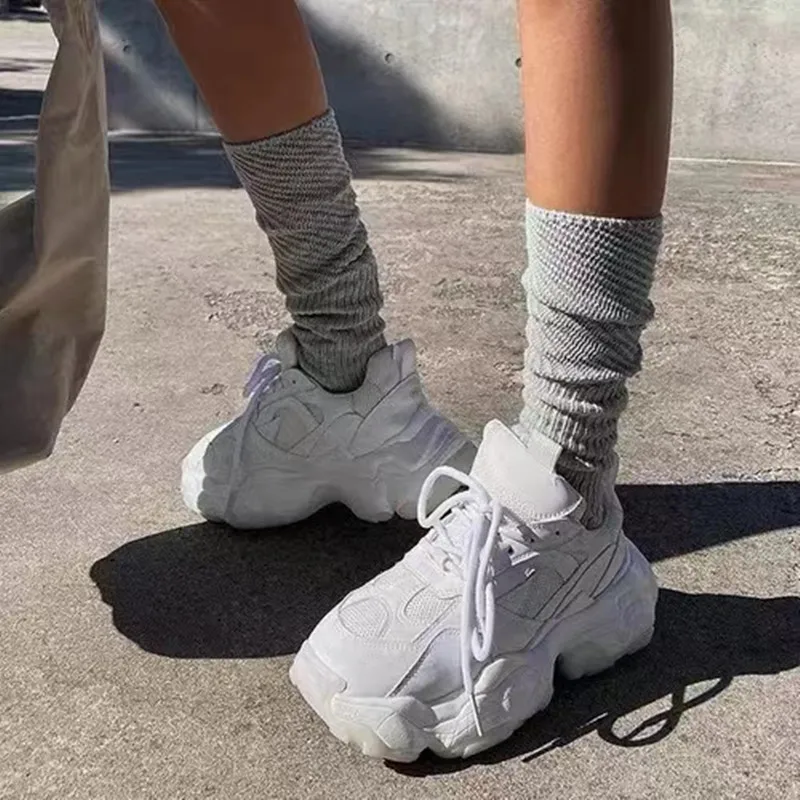 

Fashion Trend Brand Korean Calf Socks Women's Granular Patchwork Knitted Long Tube Solid Color Cotton Pile Socks